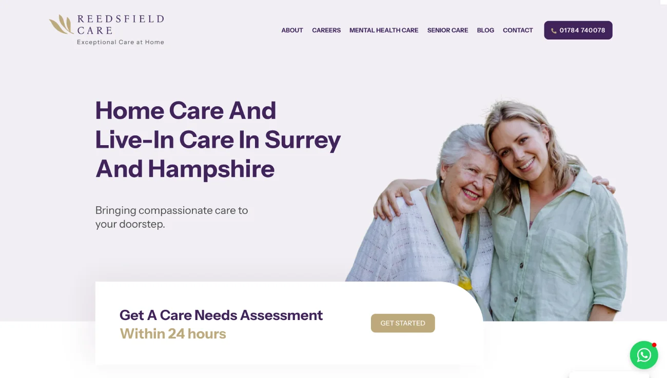 Homepage of a care provider with simple, easy-to-understand services.